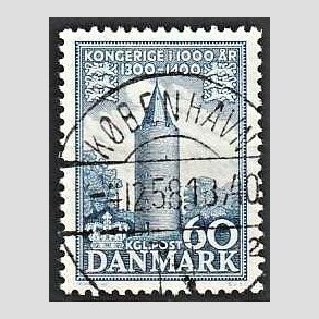 FRIM�RKER DANMARK | 1953-56 - AFA 350 - Kongeriget 1000 �r - 60 �re bl� - Pragt Stemplet K�benhavn