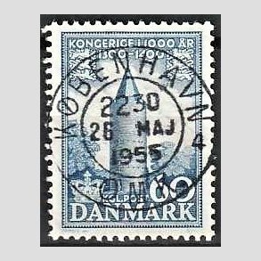 FRIM�RKER DANMARK | 1953-56 - AFA 350 - Kongeriget 1000 �r - 60 �re bl� - Pragt Stemplet 