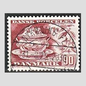 FRIM�RKER DANMARK | 1975 - AFA 589 - Dansk porcel�n - 90 �re r�d - Pragt Stemplet Nyk�bing Fl