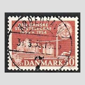 FRIM�RKER DANMARK | 1954 - AFA 356 - Statstelegrafen - 30 �re brunr�d - Pragt Stemplet 