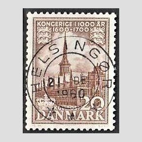 FRIM�RKER DANMARK | 1953-56 - AFA 353 - Kongeriget 1000 �r - 20 �re brun - Pragt Stemplet Helsing�r