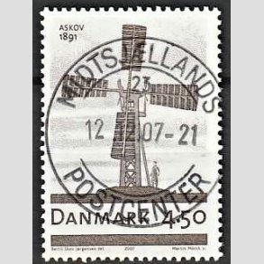 FRIM�RKER DANMARK | 2007 - AFA 1492 - Danske vindm�ller - 4,50 Kr. M�llen i Anskov - Pragt Stemplet