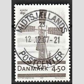 FRIM�RKER DANMARK | 2007 - AFA 1492 - Danske vindm�ller - 4,50 Kr. M�llen i Anskov - Pragt Stemplet