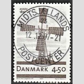 FRIM�RKER DANMARK | 2007 - AFA 1492 - Danske vindm�ller - 4,50 Kr. M�llen i Anskov - Pragt Stemplet