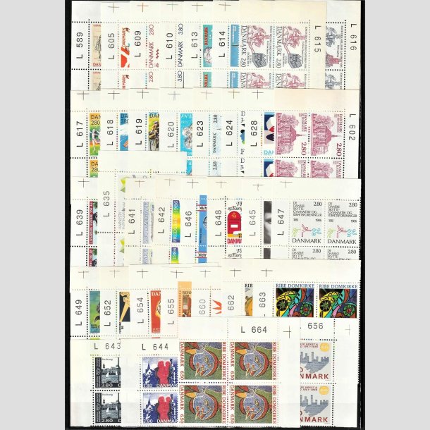 FRIMRKER DANMARK | MARGINAL BLOKKE | Billedmrker - 1984-1990 - Lot med 71 stk. marginal 4-blokke - Postfrisk