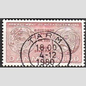 FRIM�RKER DANMARK | 1980 - AFA 708 - Gamle danske m�nter - 1,30 Kr. r�d/r�dbrun - Lux Stemplet Tarm
