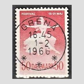 FRIM�RKER DANMARK | 1965 - AFA 438F - Ballet og Musikfestival - 50 �re r�d - Pragt Stemplet