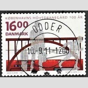 FRIM�RKER DANMARK | 2011 - AFA 1678 - KBH Hovedbaneg�rd 100 �r - 16,00 Kr. flerfarvet - Pragt Stemplet Odder