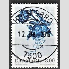 FRIMRKER DANMARK | 2016 - AFA 1872 - Dansk porceln - 8,00 Kr. Bl blomst - Pnt Stemplet Holstebro