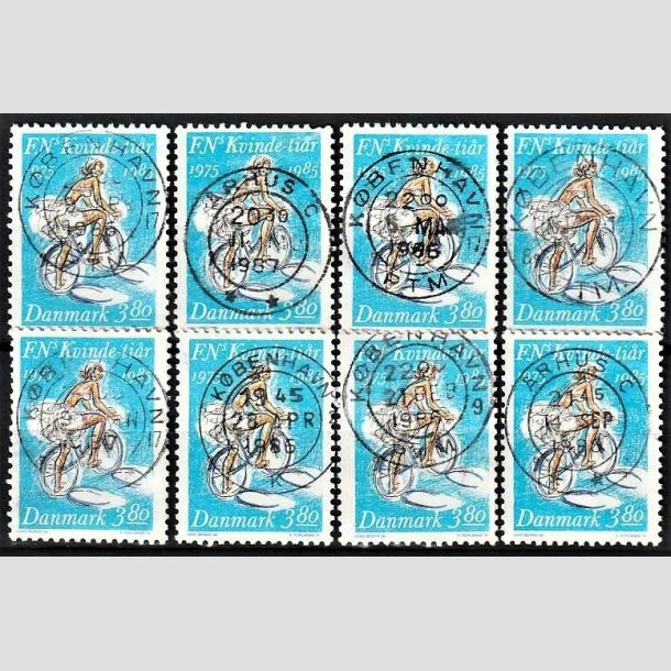 FRIMRKER DANMARK | 1985 - AFA 839 (Engros) - FN's kvinde-tir - 3,80 Kr. flerfarvet x 8 - Pragt Stemplet