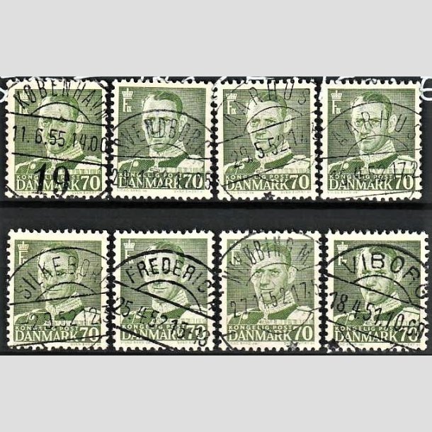 FRIMRKER DANMARK | 1950 - AFA 324 (Engros) - Fr. IX 70 re mrkgrn x 8 - Pragt Stemplet