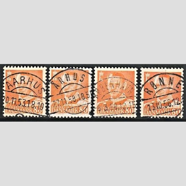 FRIMRKER DANMARK | 1952 - AFA 341 (Engros) - Frederik IX 80 re orange x 4 - Pragt Stemplet
