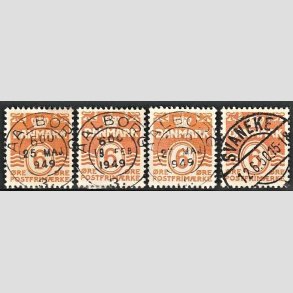 FRIMRKER DANMARK | 1940 - AFA 254 (Engros) - Blgelinie 6 re orangegul x 4 - Lux Stemplet 