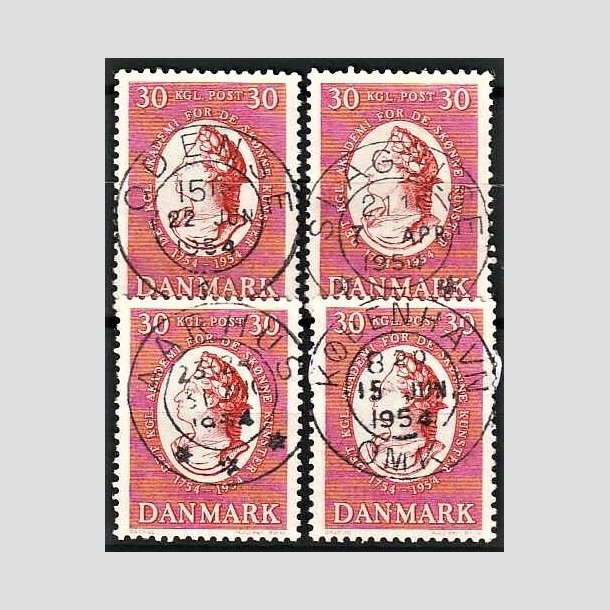 FRIMRKER DANMARK | 1954 - AFA 357 (Engros) - Kunstakademiet 200 r - 30 re rd x 4 - Pragt Stemplet