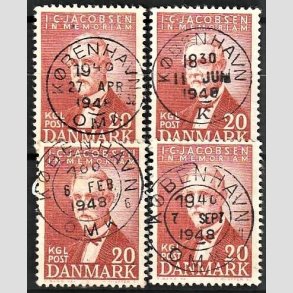 FRIMRKER DANMARK | 1947 - AFA 305 (Engros) - I. C. Jacobsen - 20 re brunrd x 4 - Pragt Stemplet