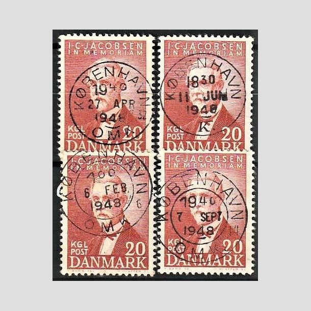 FRIMRKER DANMARK | 1947 - AFA 305 (Engros) - I. C. Jacobsen - 20 re brunrd x 4 - Pragt Stemplet