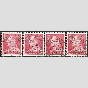 FRIMRKER DANMARK | 1961-62 - AFA 394 (Engros) - Fr. IX 30 re rd x 4 - Lux Stemplet