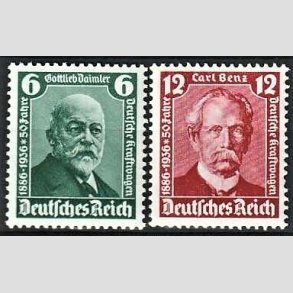 FRIM�RKER TYSK RIGE: 1936 | AFA 599,600 | Automobiljubil�um. - 6 + 12 pf. - Postfrisk