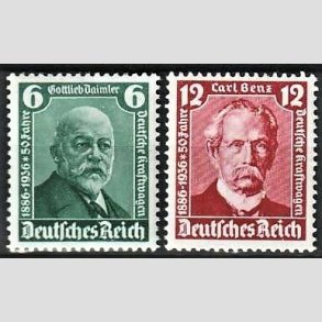 FRIM�RKER TYSK RIGE: 1936 | AFA 599,600 | Automobiljubil�um. - 6 + 12 pf. - Postfrisk