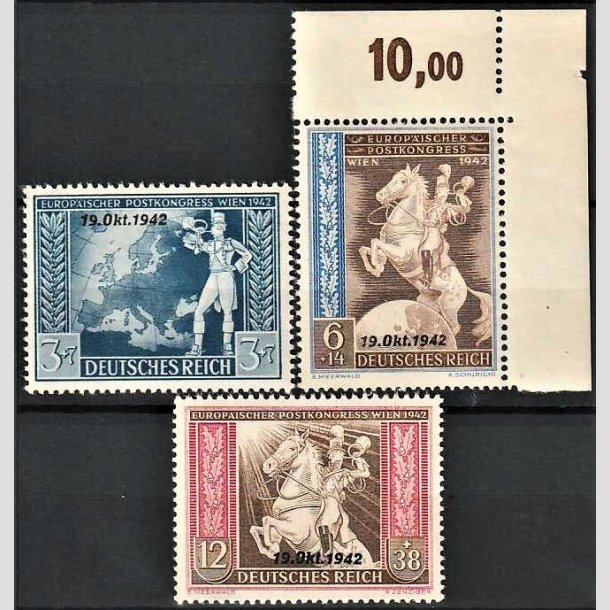 FRIMRKER TYSK RIGE: 1942 | AFA 818-20 | Europisk postforening - 3 - 12 pf. + (7-38) pf. med overtryk - Postfrisk