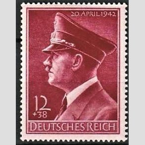 FRIM�RKER TYSK RIGE: 1942 | AFA 808 | Hitlers f�dselsdag - 12+38 pf. - Postfrisk