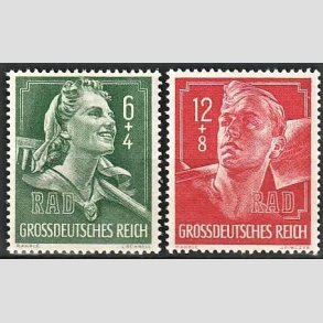 FRIM�RKER TYSK RIGE: 1944 | AFA 892,893 | Arbejdstjeneste - 6+4 + 12+8 pf. - Postfrisk