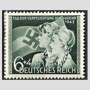 FRIM�RKER TYSK RIGE: 1943 | AFA 838 | Ungdomsl�ftet - 6+4 pf. gr�n - Postfrisk