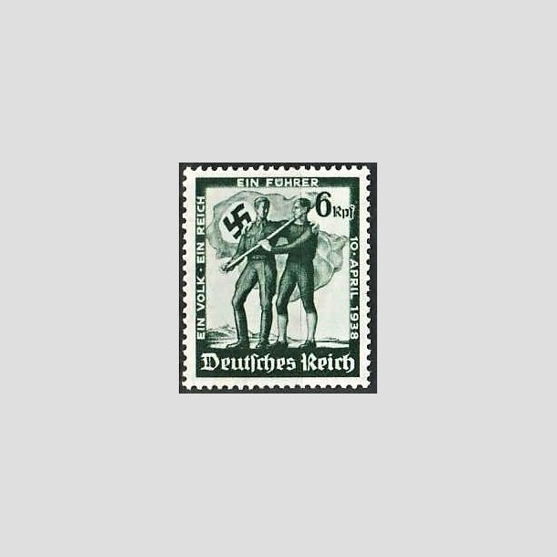 FRIMRKER TYSK RIGE: 1938 | AFA 657 | strigs indlemmelse - 6 pf. grn - Postfrisk