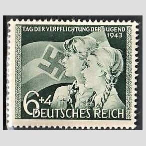 FRIM�RKER TYSK RIGE: 1943 | AFA 838 | Ungdomsl�ftet - 6+4 pf. gr�n - Postfrisk