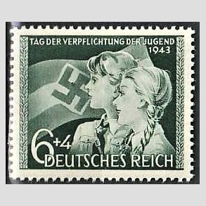 FRIM�RKER TYSK RIGE: 1943 | AFA 838 | Ungdomsl�ftet - 6+4 pf. gr�n - Postfrisk