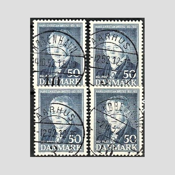 FRIMRKER DANMARK | 1951 - AFA 330 - Hans Christian rsted - 50 re bl x 4 - Pragt Stemplet