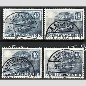 FRIMRKER DANMARK | 1949 - AFA 316 - Verdenspostforeningen 75 r - 40 re bl x 4 - Pragt Stemplet