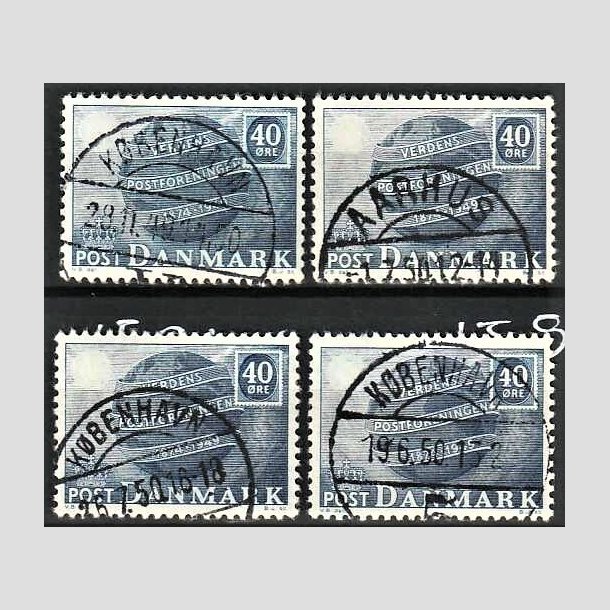 FRIMRKER DANMARK | 1949 - AFA 316 - Verdenspostforeningen 75 r - 40 re bl x 4 - Pragt Stemplet