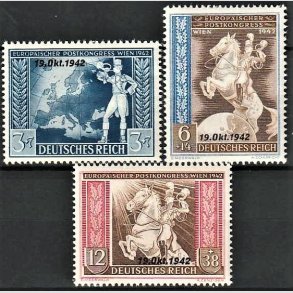 FRIM�RKER TYSK RIGE: 1942 | AFA 818-20 | Europ�isk postforening - 3 - 12 pf. + (7-38) pf. med overtryk - Postfrisk