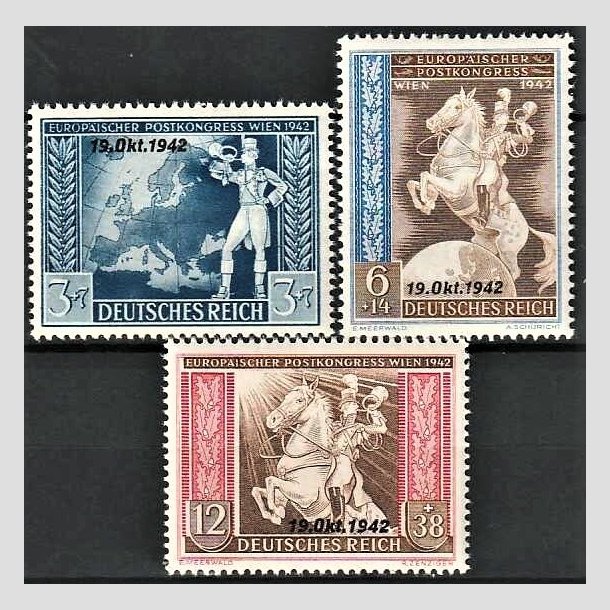 FRIMRKER TYSK RIGE: 1942 | AFA 818-20 | Europisk postforening - 3 - 12 pf. + (7-38) pf. med overtryk - Postfrisk