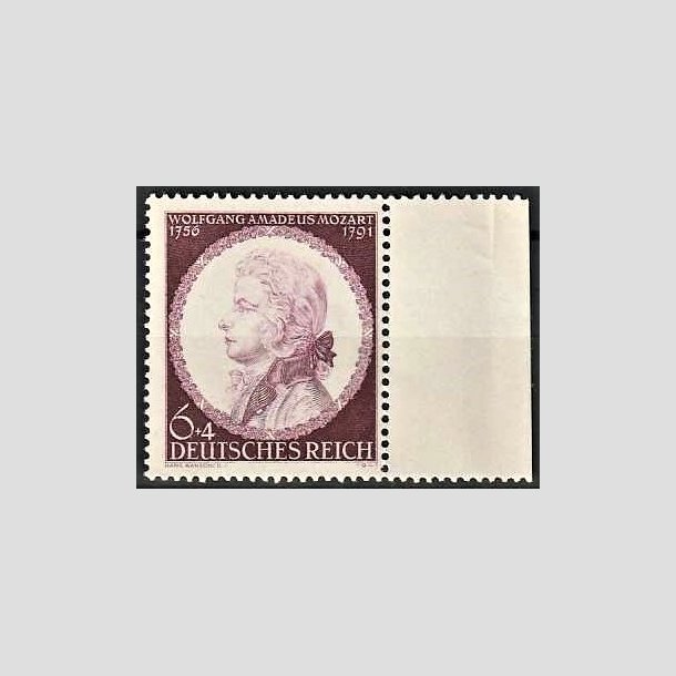 FRIMRKER TYSK RIGE: 1942 | AFA 801 | Mozart mindeudgave - 6+4pf. mrklilla - Postfrisk