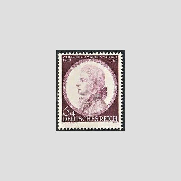 FRIMRKER TYSK RIGE: 1942 | AFA 801 | Mozart mindeudgave - 6+4pf. mrklilla - Postfrisk