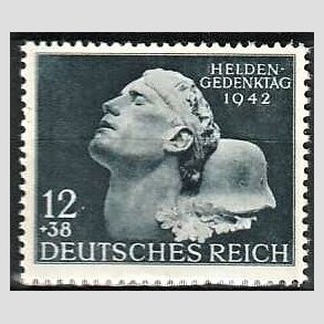 FRIM�RKER TYSK RIGE: 1942 | AFA 803 | Heltemindedagen. - 12+38 pf. bl�gr� - Postfrisk