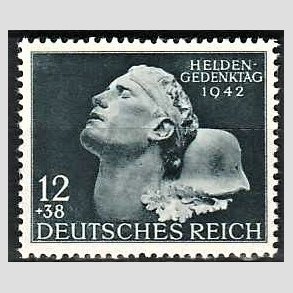 FRIM�RKER TYSK RIGE: 1942 | AFA 803 | Heltemindedagen. - 12+38 pf. bl�gr� - Postfrisk