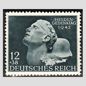 FRIM�RKER TYSK RIGE: 1942 | AFA 803 | Heltemindedagen. - 12+38 pf. bl�gr� - Postfrisk