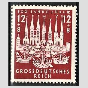 FRIM�RKER TYSK RIGE: 1943 | AFA 857 | L�beck 800 �r. - 12+8 pf. r�dbrun - Postfrisk