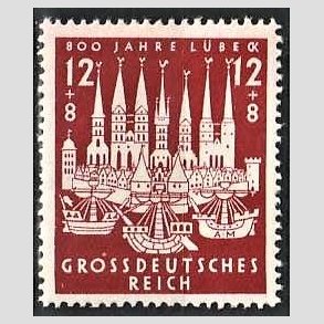 FRIM�RKER TYSK RIGE: 1943 | AFA 857 | L�beck 800 �r. - 12+8 pf. r�dbrun - Postfrisk