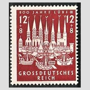 FRIM�RKER TYSK RIGE: 1943 | AFA 857 | L�beck 800 �r. - 12+8 pf. r�dbrun - Postfrisk