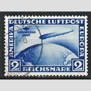 FRIM�RKER TYSK RIGE: 1928-30 | AFA 438 | Zeppelin luftpost, Sydamerikafart - 2 mk. bl� - Stemplet (Flot)