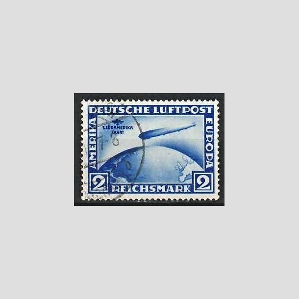 FRIMRKER TYSK RIGE: 1928-30 | AFA 438 | Zeppelin luftpost, Sydamerikafart - 2 mk. bl - Stemplet (Flot)