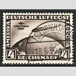 FRIM�RKER TYSK RIGE: 1928-30 | AFA 439 | Zeppelin luftpost, Sydamerikafart - 4 mk. brun - Stemplet (Flot)