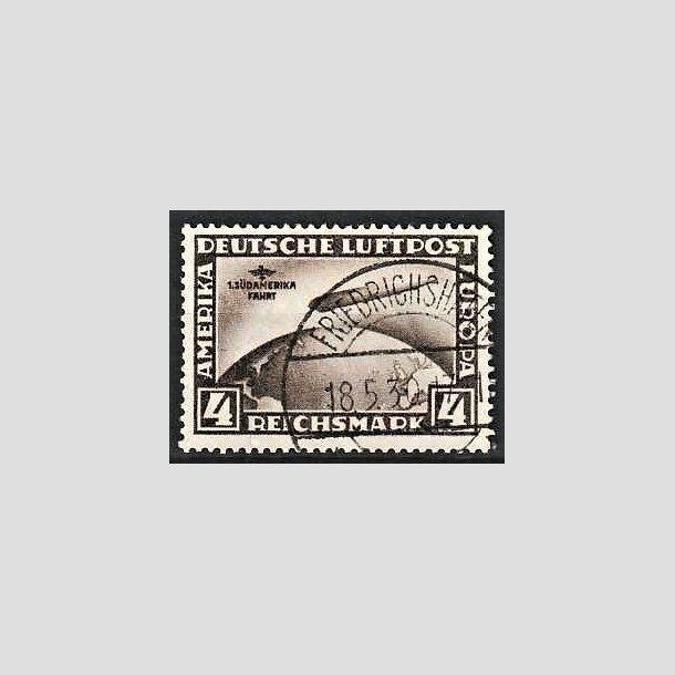 FRIMRKER TYSK RIGE: 1928-30 | AFA 439 | Zeppelin luftpost, Sydamerikafart - 4 mk. brun - Stemplet (Flot)