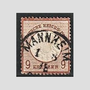 FRIM�RKER TYSK RIGE: 1872 | AFA 27 | �rn, stort brystskjold - 9 kr. r�dbrun - Stemplet (P�n kvalitet)