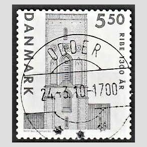 FRIMRKER DANMARK | 2010 - AFA 1614E - Ribe 1300 r. - 5,50 Kr. grsort p klip - Pragt Stemplet Odder