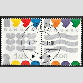 FRIM�RKER DANMARK | 1999 - AFA 1232-33 - Millennium-frim�rker - 4,00 + 4,00 Kr. sammentryk - Pragt Stemplet Odder